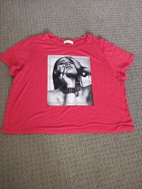 love J Vibrant Pink Short Sleeve Tee with Black & White Photo Graphic